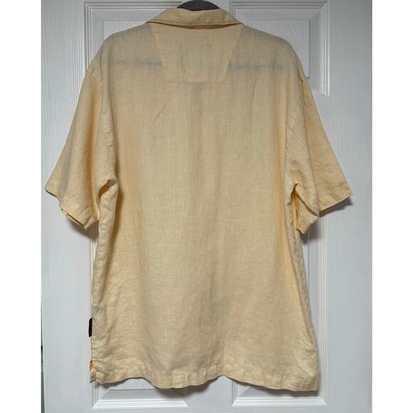 Metafuori Men's 100%Linen Light Yellow Embroidered Button Down Shirt Size Large - Picture 12 of 14